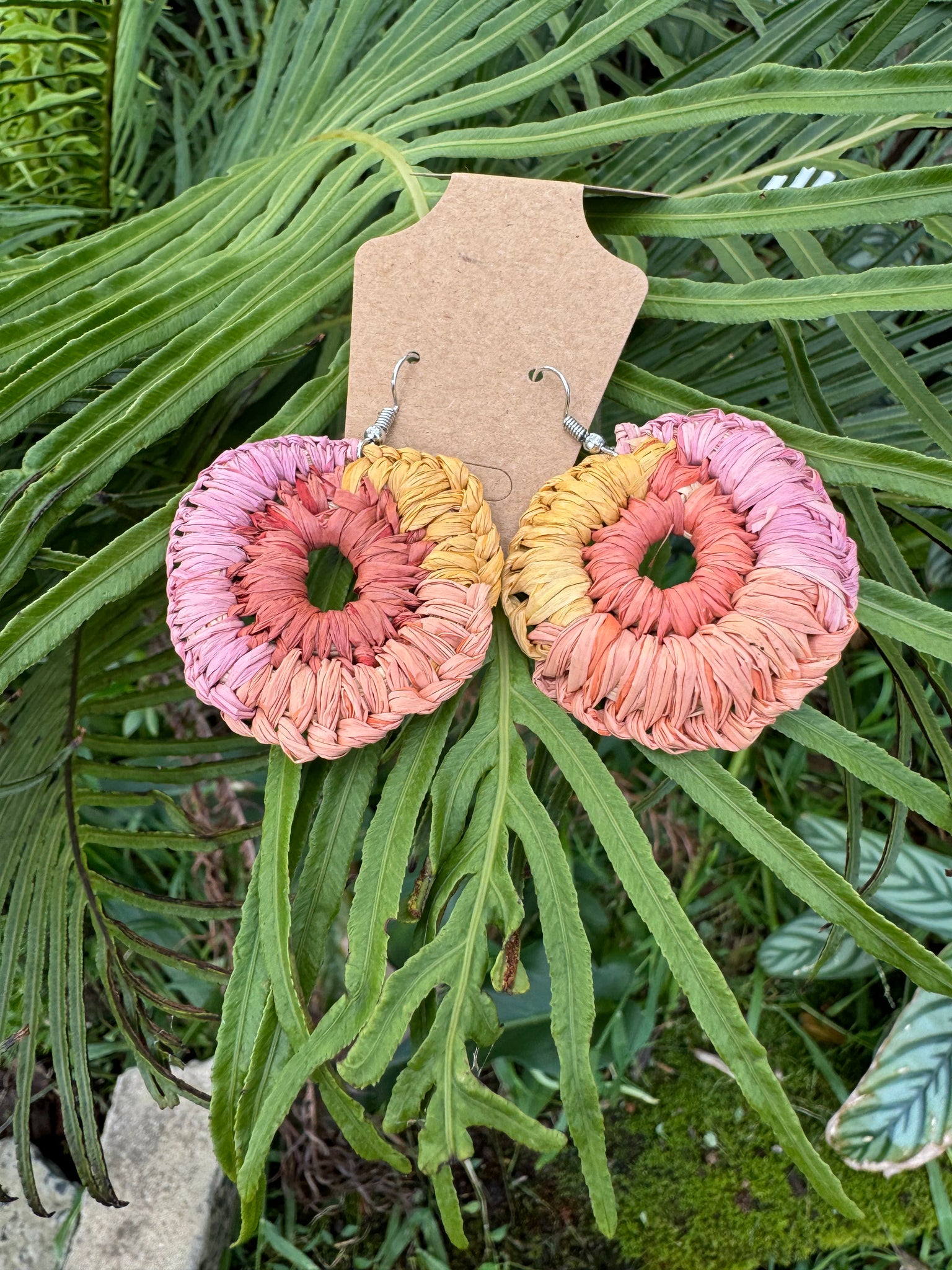 Hand woven raffia earrings